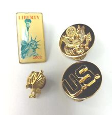 Vintage Metal Pin Lot Of 4 Patriotic USA Eagle Liberty Gold Toned picture
