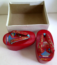 Vintage Mini Japanese GETA Red Lacquer Wooden Sandals Decorative Mint in Box picture