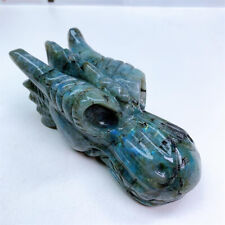 14cm Natural Labradorite Dragon Skull Animal Crystal Statue For Home Decor Gift picture