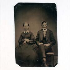 Tintype Photo Impressive Old Couple c1870 Antique 1/4 Plate Photo Lady Man A2763 picture
