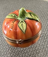 Rare Limoges Peint Main Chamart  Pumpkin Trinket Box Fall Decor picture