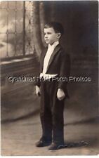 RPPC Dapper Little Victorian Boy in Formal Attire Antique Photo Postcard c1905 picture