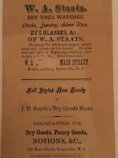 Victorian Jewelers Trade Card WA STAATS SOMERVILLE NJ Eyeglasses Watches B74 picture