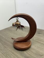 Vintage Boyd’s Jeweled Guppy Fish Ornament With Crescent Moon Wood Stand picture