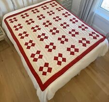 Antique Patchwork Quilt Blanket Red And White 1800s Cotton Handsewn picture