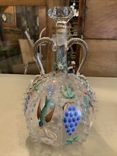 Vintage Antique Italian Dutch Hand Painted Art Glass Handled Decanter Bottle picture