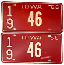 Iowa 1966 Auto License Plate Set Chickasaw Co 2 Digit Man Cave Decor Collector picture