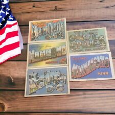 Vintage US Cities Linen Postcards c1940s Set of 5 DC/AK/IN/MN/NY picture