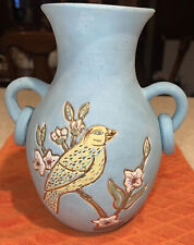 Ceramica Gardiel Linea 24K Gold Mexico Pottery Blue Vase Jug Bird Design picture