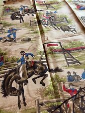 Vintage 50s Ranch RODEO Cowboy Western Country Pioneer Fabric Remnant 72