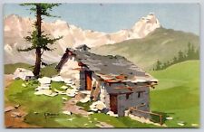 Cottage By the Matterhorn Mountain Alps Switzerland S. Bonelli Art Postcard UNP picture