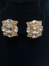 Beautiful Vtg Bling Square Goldtone Earrings w/Multi Shaped Rhinestones FC 93/2 picture