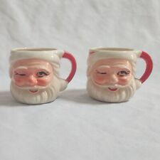 2 VTG Winking Santa Claus Punch Cups Mugs Japan Ceramic Kitschy Christmas AS IS picture