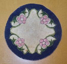 Vintage Occupied Japan Fabric Doily Small Oval Flowers, Doll Rug, 11.25