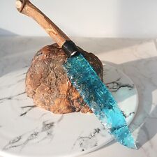 260mm Hand carving blue glass quartz crystal knife sample healing picture