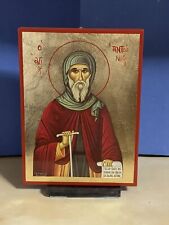 SAINT ANTHONY THE GREAT GREEK RUSSIAN WOODEN ICON FLAT, WITH GOLD LEAF 5x7 inch picture