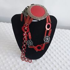 Antique Art Deco Celluloid Belt Statement Necklace Repairs Child's Red Crafting picture