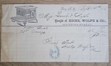 1868 Antique Illustrated Stove Billhead Receipt Hicks, Wolfe & Co Troy, NY picture