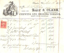 Vintage 1869 BILLHEAD*Z CLARK CHEWING & SMOKING TOBACCO*Vignette*TAX STAMP (F21) picture