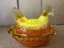 Vintage Boyd Hen on Nest Salt Chick Dish- Orange & Yellow Slag. picture