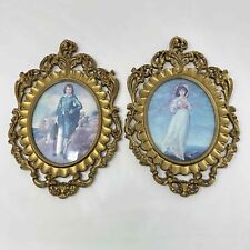 Vintage Ornate Gilt Frame Bubble Glass Italy Mod Depose MCM Convex Glass Pair picture