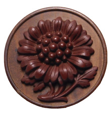 LARGE Antique Red GUTTA PERCHA Chrysanthemum Flower BUTTON on Wood NICE picture