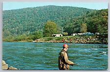 Postcard Vintage PA Allegheny River Tionesta Dam Fisherman Fishing ~9397 picture