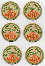6 Vintage Milk Caps , Drink More Clean Milk picture