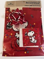 Vtg. Hallmark Snoopy Peanuts Ready Wrap Gift Wrap Set Paper Bow Card NOS picture