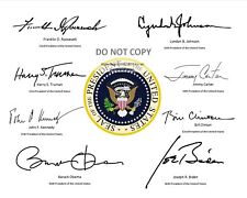 PRESIDENTIAL SEAL WITH SIGNATURES OF THE LAST 8 DEMOCRATIC PRESIDENTS 8X10 PHOTO picture