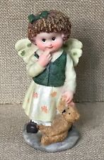 Resin Curly Locks Angel Girl Child Holding Teddy Bear Figurine picture