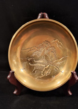 Nice Heavy Signed Brass Etched Asian Motif Collectors Plate -See Video picture