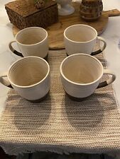 The Old Pottery Company Glazed Clay 20oz Beige/Brown Oversized  Mugs Rare Set  4 picture