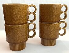 Vintage Stacking Floral Coffee Cups Retro 1970's, Honey Gold SET of 4, JAPAN picture