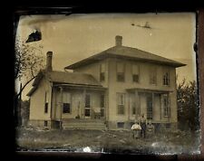 Full Plate Outdoor Tintype People in Front of Their House, Antique 1800s Photo picture