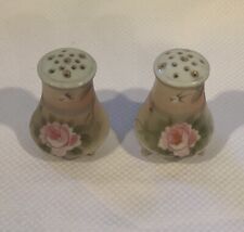 Antique Nippon Hand-painted Footed Salt and Pepper Shakers Roses Gold Trim picture