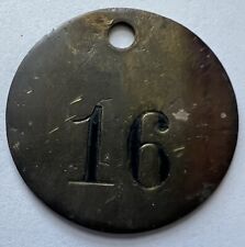 Antique vintage #16 brass tag, metal fob, Cattle, Mining.  1.5