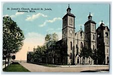 1917 St. Joseph's Church St. Josefa Building Tower Manistee Michigan MI Postcard picture