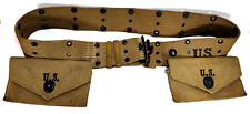Authentic 1942 World War II U.S. Army Khaki Belt w Bandage and Ammo Pouches, USA picture
