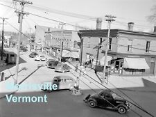 Old Photo Morrisville VT Street 1930s-40s CARS Drug Store Gulf Gas SIGN NEGATIVE picture