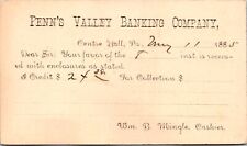 1885 Receipt Postcard Penn's Valley Banking Company Centre Hall, Pennsylvania picture