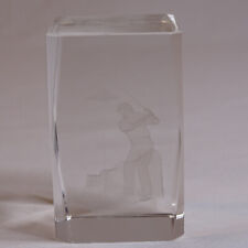 Vintage Paperweight Golfer 3D Laser Etched Clear Glass Cube Golfer Paperweight  picture