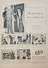 1939 Sanka coffee cartoon Vintage Ad An angel drops in on us dripping wet picture