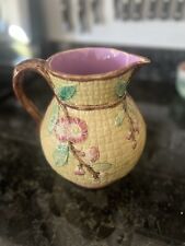 Antique Majolica Pitcher With Basket Weave With Flowers picture