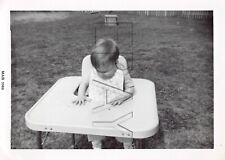 Old Photo Snapshot Baby On High Chair Vintage Portrait 6A7 picture