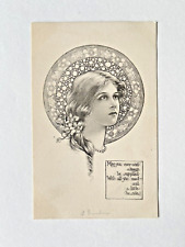1911 Antique Vintage ART NOUVEAU Postcard Beautiful Young Woman Stained Glass picture