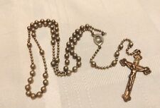 WWI WWII Antique Rosary Nickel Over Brass Chain Pull Style Rosary picture