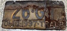 Ohio 1937 trailer Tralr license plate  AS IS Plate # 26-G-1 picture