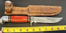 Western USA W36 RARE RED SHARK PATTERN Game Hunting Knife w/case FANTASTIC picture