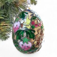Vintage NYCO Hand Decorated Fruit Motif Enameled Silver Plated Egg Ornament picture